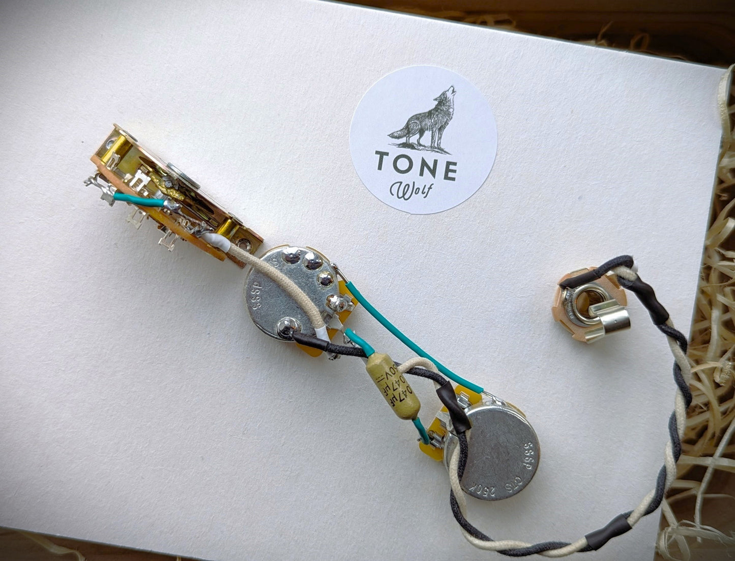 Telecaster Pre-Wired harness. CTS Pots & Jack Socket, Mustard Capacitors